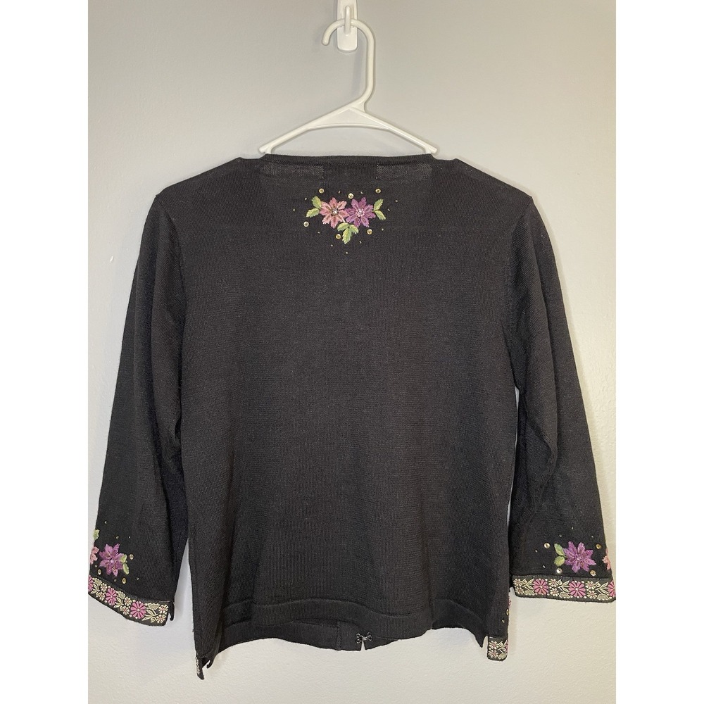 Vintage Jack‎ B. Quick Size PS Black Embroidered Flowers Sweater Sequin Beads - Picture 6 of 7
